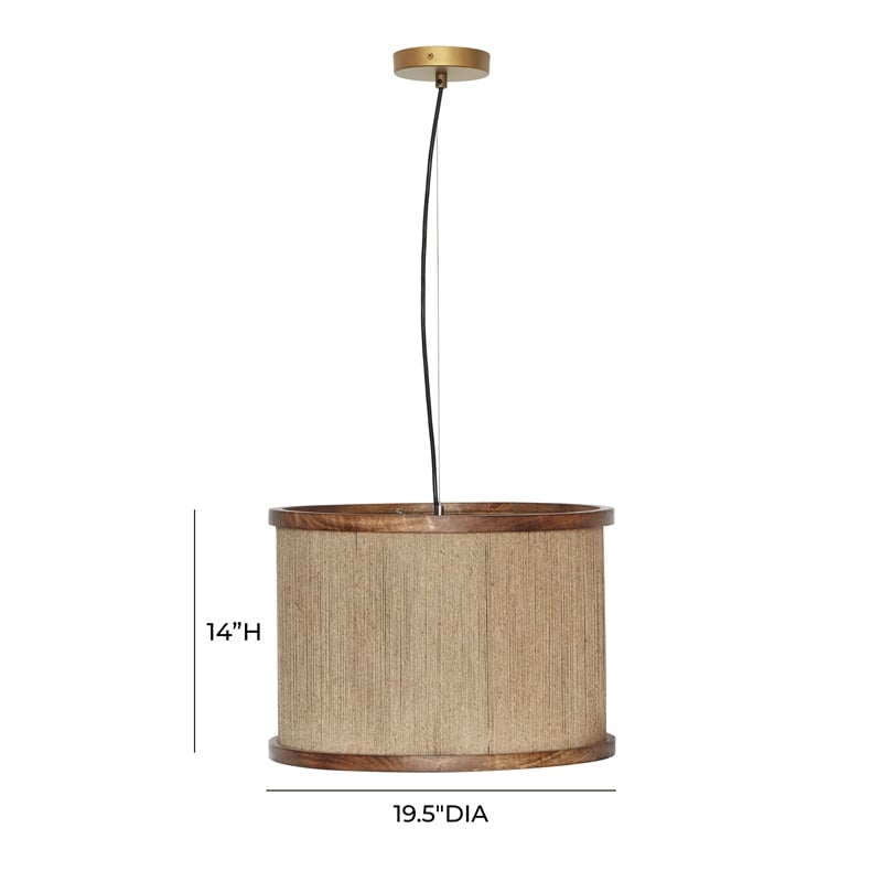 Pemberly Row Transitional Natural Mango Wood and Jute Pendant Lamp