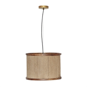 Pemberly Row Transitional Natural Mango Wood and Jute Pendant Lamp