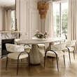 Pemberly Row Cream Vegan Leather and 2-Tone Jacquard Dining Chair