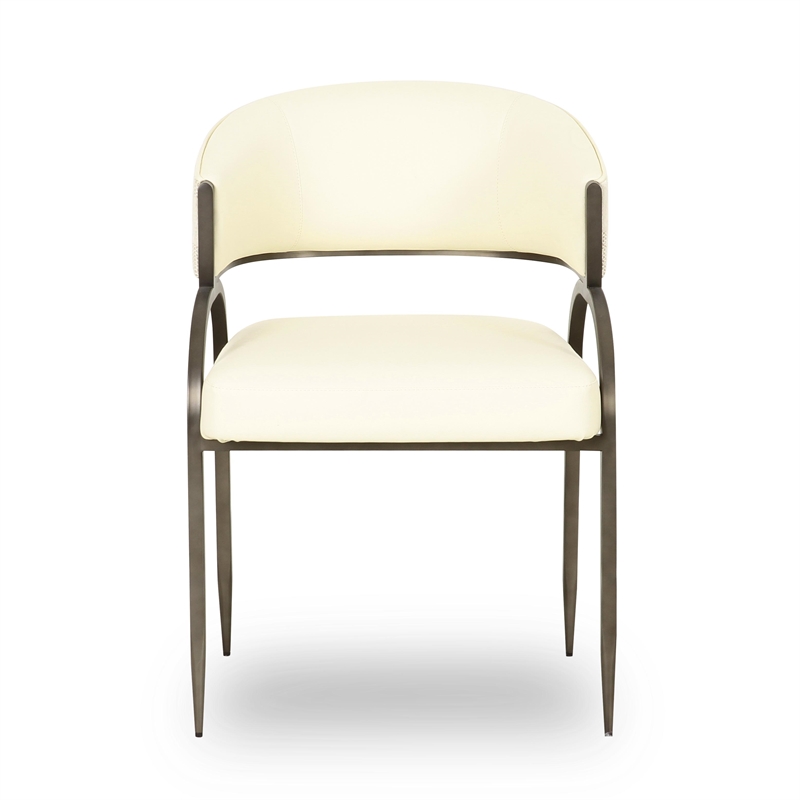 Pemberly Row Cream Vegan Leather and 2-Tone Jacquard Dining Chair