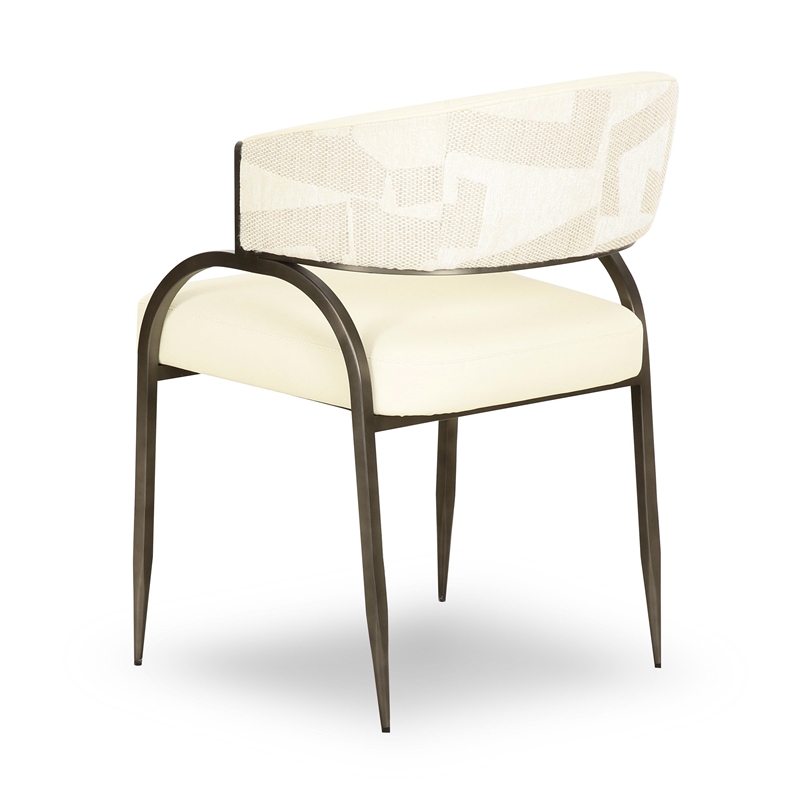 Pemberly Row Cream Vegan Leather and 2-Tone Jacquard Dining Chair