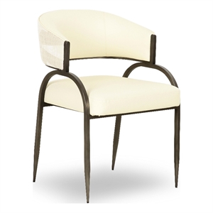 Pemberly Row Cream Vegan Leather and 2-Tone Jacquard Dining Chair