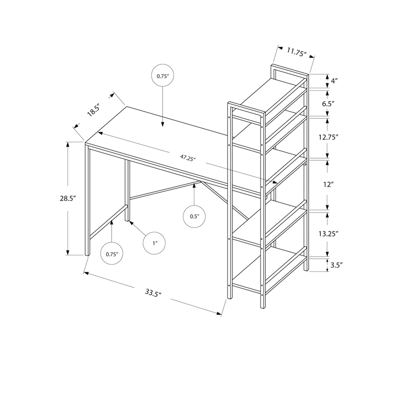 Pemberly Row Computer Desk Home Office Laptop Storage Shelves 48
