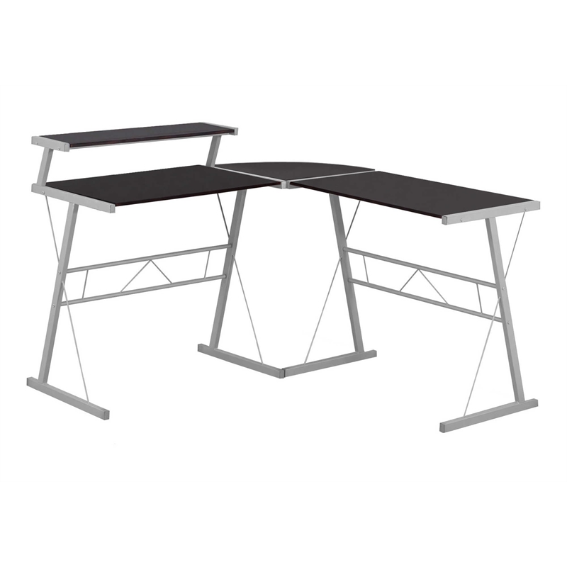 Pemberly Row Corner Computer Desk Home Office L-Shape Metal Brown Grey