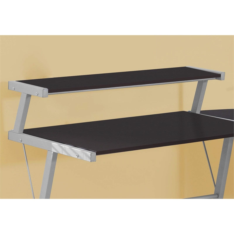 Pemberly Row Corner Computer Desk Home Office L-Shape Metal Brown Grey