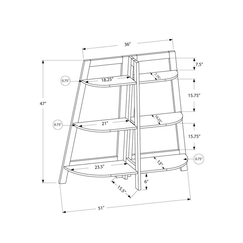 Pemberly Row Bookshelf Bookcase Etagere 3-Tier 48