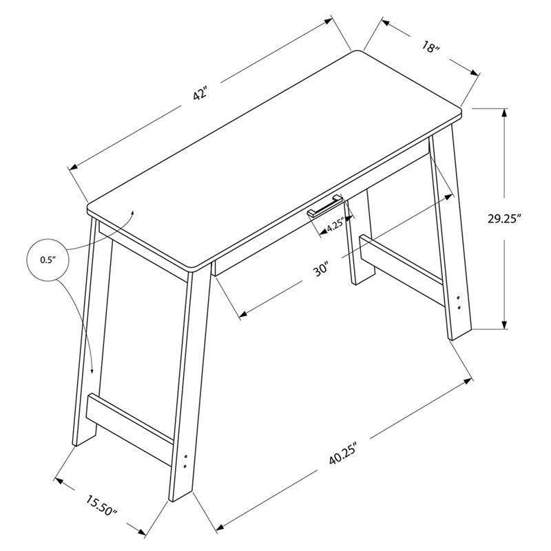 Pemberly Row Computer Desk Home Office Laptop Storage Drawers Laminate Grey