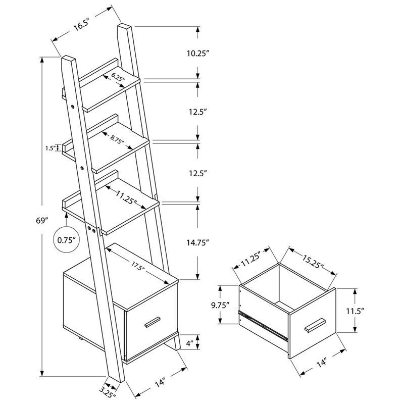 Pemberly Row Corner Bookshelf Etagere Ladder 69