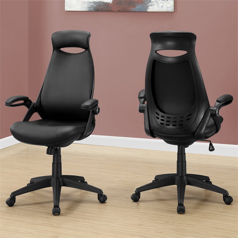Pemberly Row Office Chair Swivel Ergonomic Armrests Computer Desk Metal Black