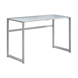 Pemberly Row Computer Desk Home Office 48&quotL Metal Tempered Glass Grey Silver