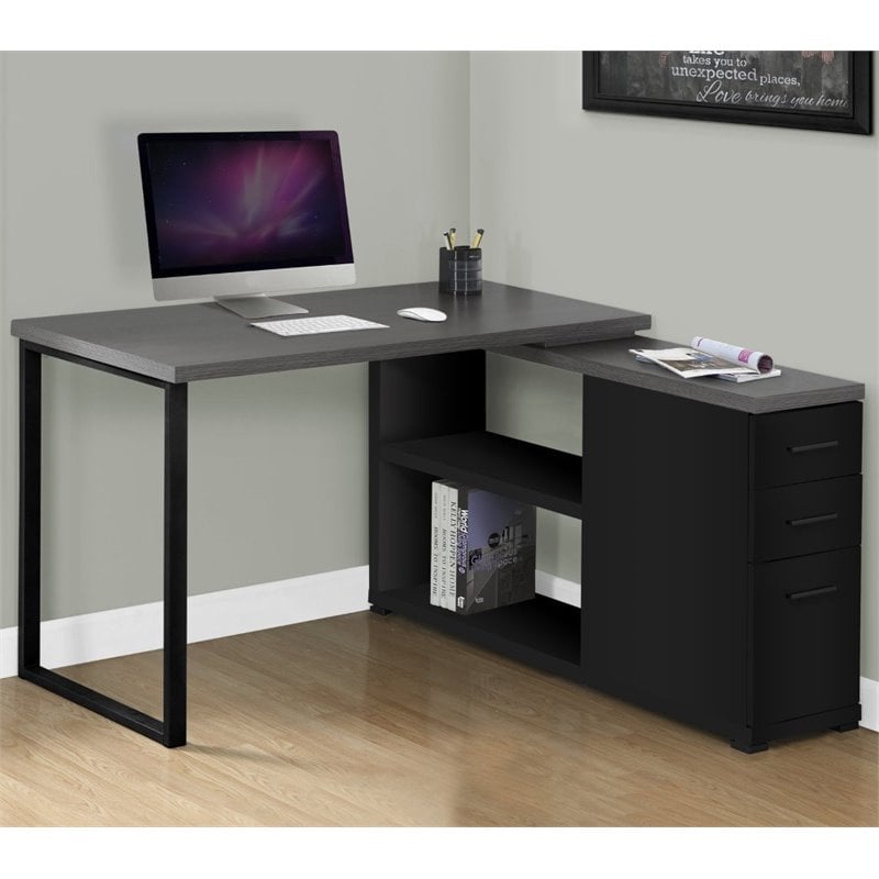 Pemberly Row Corner Computer Desk Home Office L-Shape Metal Black