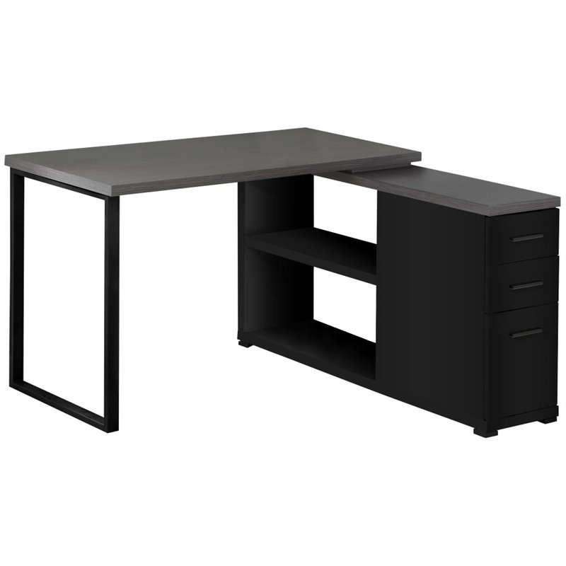 Pemberly Row Corner Computer Desk Home Office L-Shape Metal Black