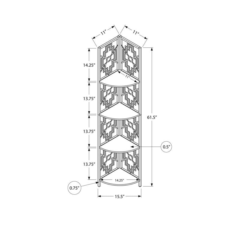 Pemberly Row Corner Bookshelf Etagere 4-Tier 62