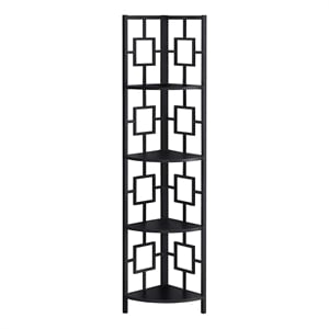 Pemberly Row Corner Bookshelf Etagere 4-Tier 62&quotH Office/Bedroom Metal Black