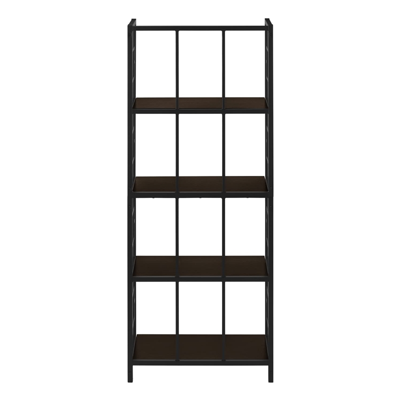 Pemberly Row Bookshelf Bookcase Etagere 4-Tier Office/Bedroom Metal Brown -Black