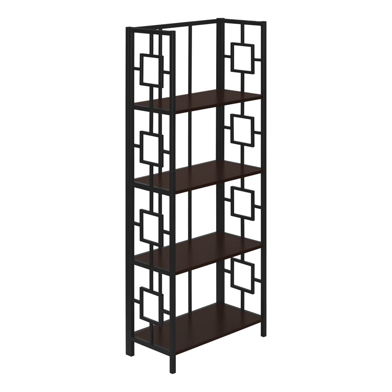 Pemberly Row Bookshelf Bookcase Etagere 4-Tier Office/Bedroom Metal Brown -Black
