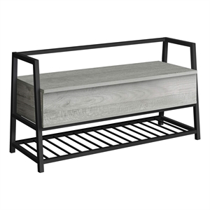 Pemberly Row Bench Entryway Hallway Storage 42&quot Rectangular Metal in Grey Black