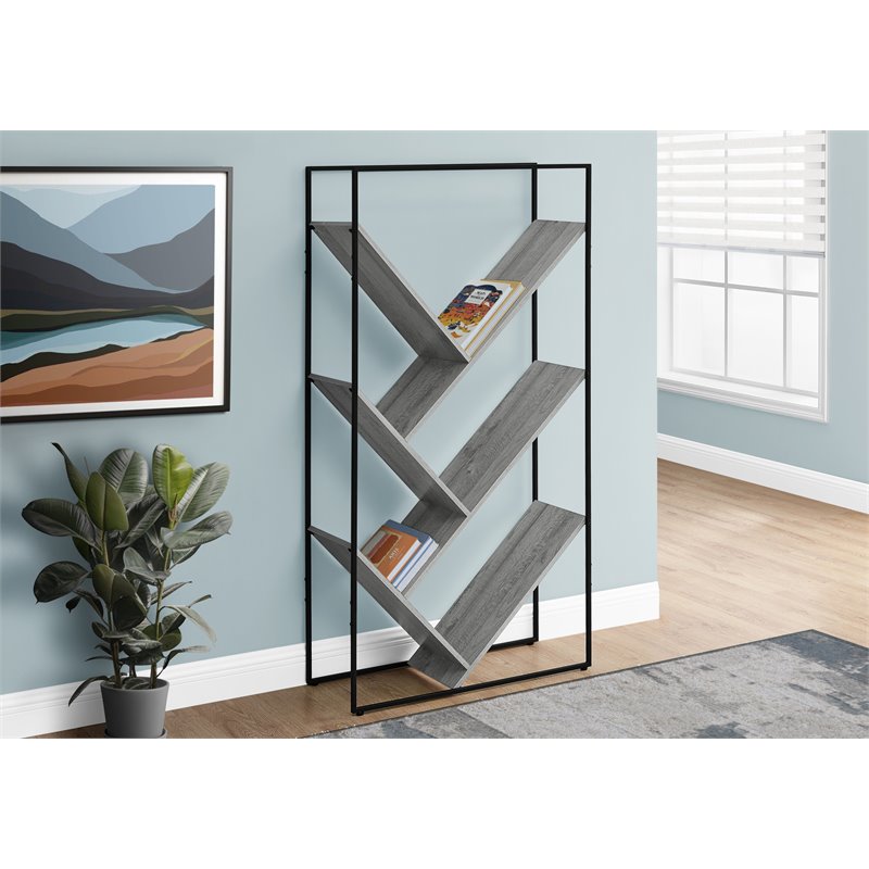 Pemberly Row Bookshelf Bookcase Etagere 3-Tier Office/Bedroom Metal Grey-Black