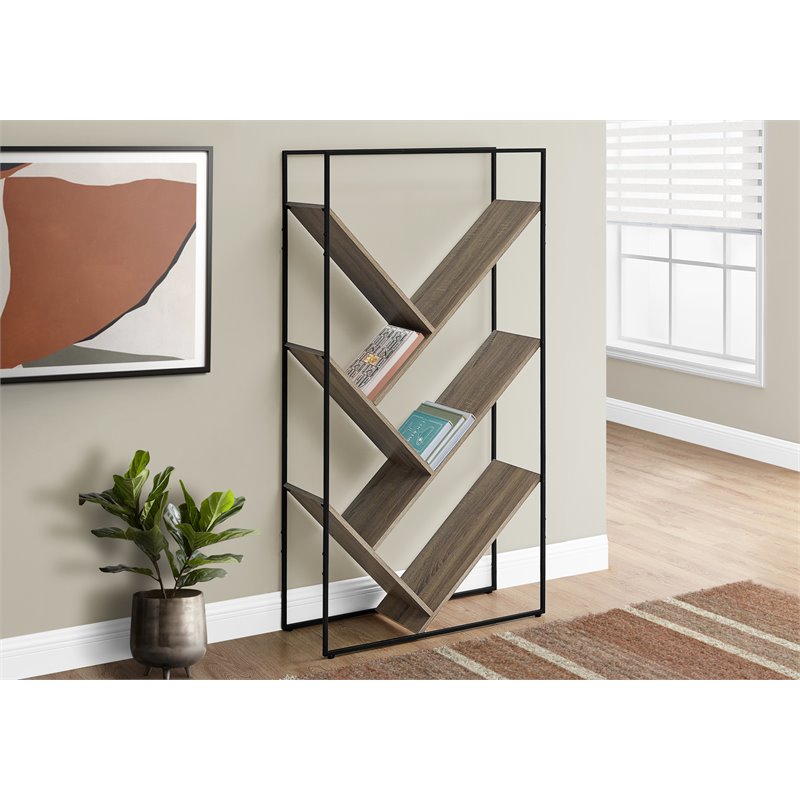 Pemberly Row Bookshelf Bookcase Etagere 3-Tier Office/Bedroom Metal Brown-Black
