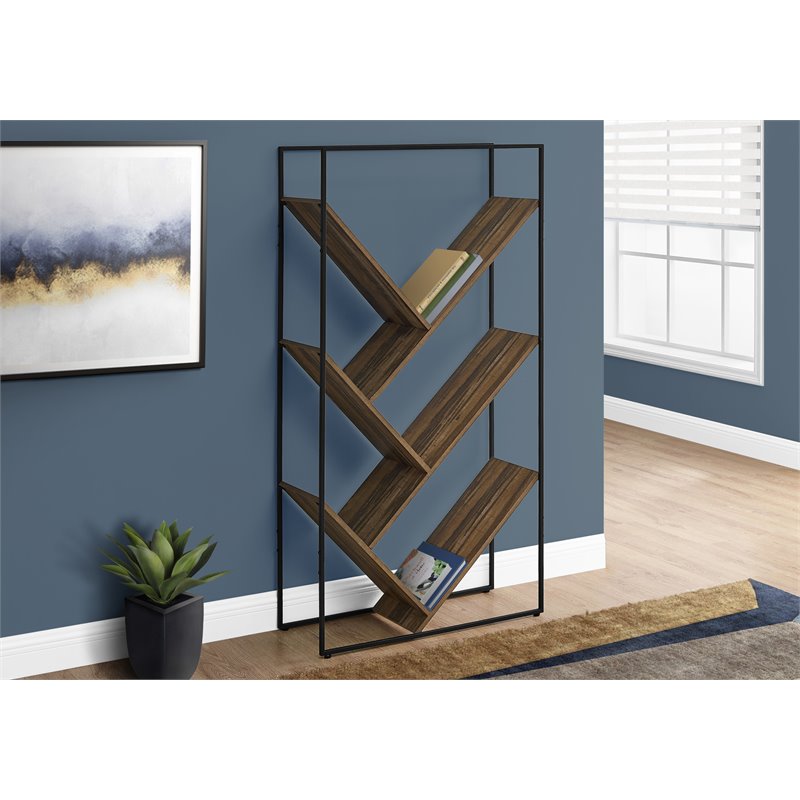 Pemberly Row Bookshelf Bookcase Etagere 3-Tier Office/Bedroom Metal Black-Brown