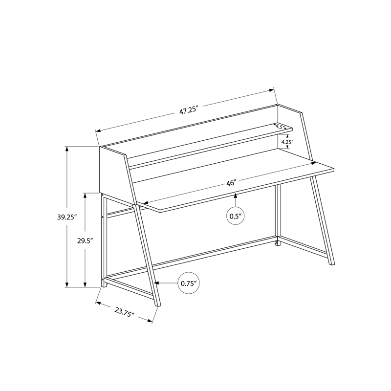 Pemberly Row Computer Desk Home Office Laptop Storage Shelves 48