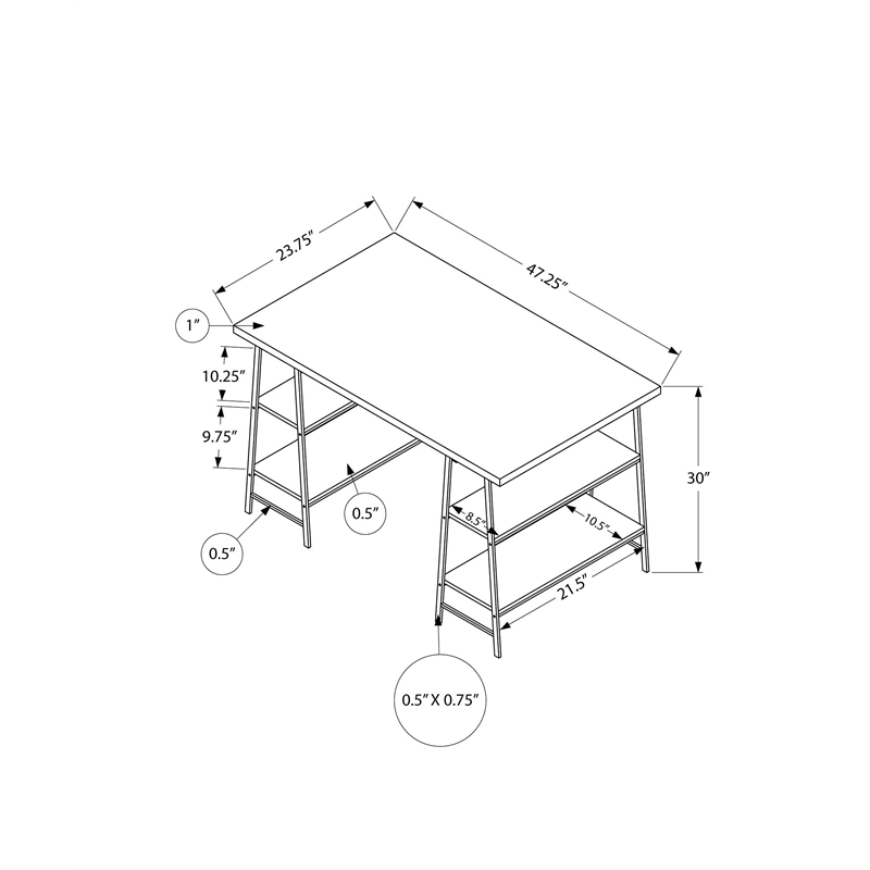 Pemberly Row Computer Desk Home Office Laptop Storage Shelves 48