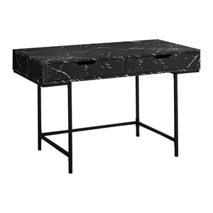 Pemberly Row Computer Desk Home Office Laptop 48&quotL Metal Black Marble Look