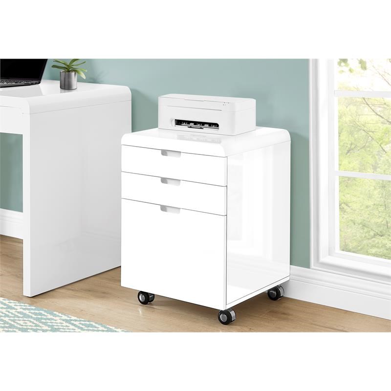Pemberly Row File Cabinet Printer Stand Office Laminate Glossy White