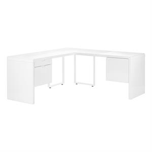 Pemberly Row Corner Computer Desk 72&quotL L-Shape Laminate Glossy White