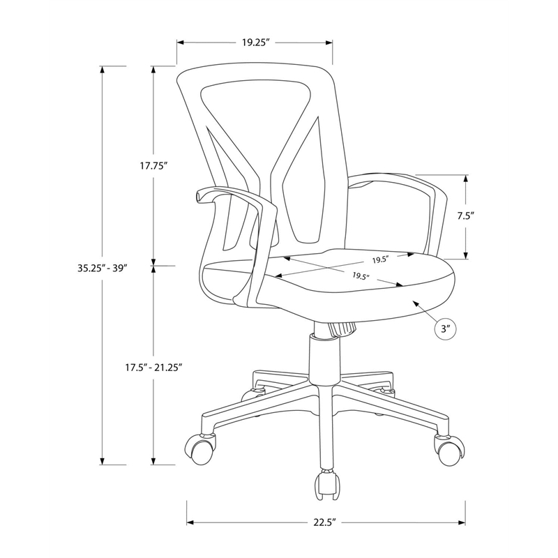 Pemberly Row Office Chair Swivel Ergonomic Armrests Computer Desk Metal Grey