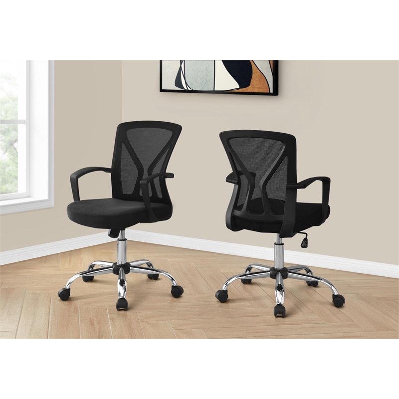 Pemberly Row Office Chair Swivel Ergonomic Armrests Computer Desk Metal Black