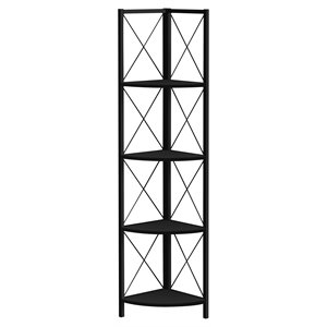 Pemberly Row Corner Bookshelf Etagere 4-Tier 60&quotH Office/Bedroom Metal Black