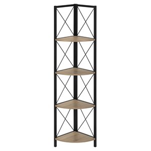Pemberly Row Corner Bookshelf Etagere 4-Tier 60&quotH Office/Bedroom Metal Brown