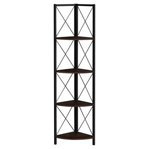 Pemberly Row Corner Bookshelf Etagere 4-Tier 60&quotH Office/Bedroom Metal Brown
