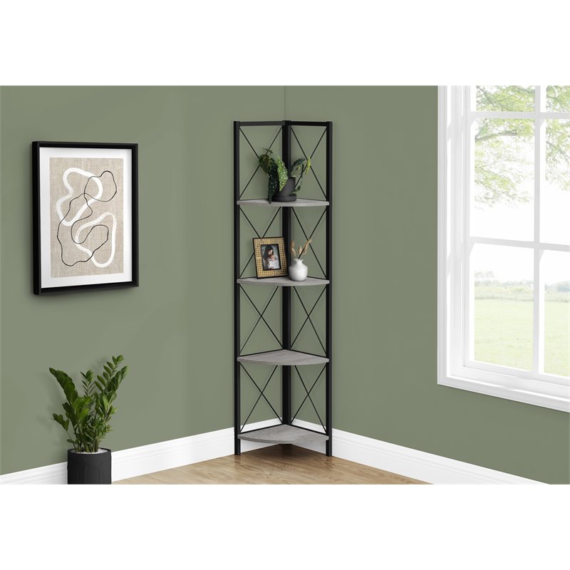 Pemberly Row Corner Bookshelf Bookcase Etagere 4-Tier Office/Bedroom Metal Grey
