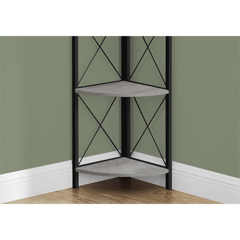 Pemberly Row Corner Bookshelf Bookcase Etagere 4-Tier Office/Bedroom Metal Grey