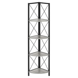 Pemberly Row Corner Bookshelf Bookcase Etagere 4-Tier Office/Bedroom Metal Grey