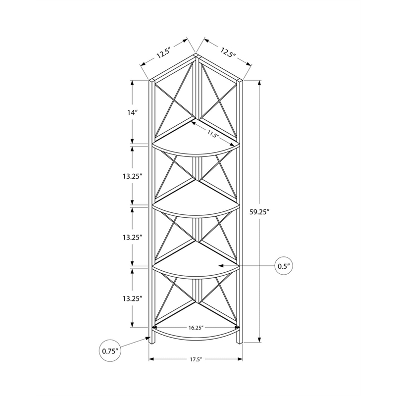 Pemberly Row Corner Bookshelf 4-Tier 60
