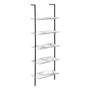 Pemberly Row Bookshelf Etagere Ladder 5-Tier 72&quotH Office Metal White Marble Look