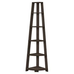 Pemberly Row Corner Bookshelf Etagere 5-Tier 72&quotH Office/Bedroom Laminate Brown