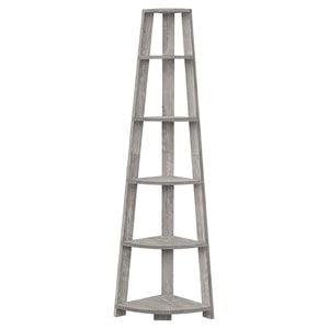 Pemberly Row Corner Bookshelf Etagere 5-Tier 72&quotH Office/Bedroom Laminate Grey