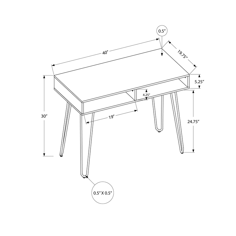 Pemberly Row Computer Desk Home Office Laptop Storage Drawers 40