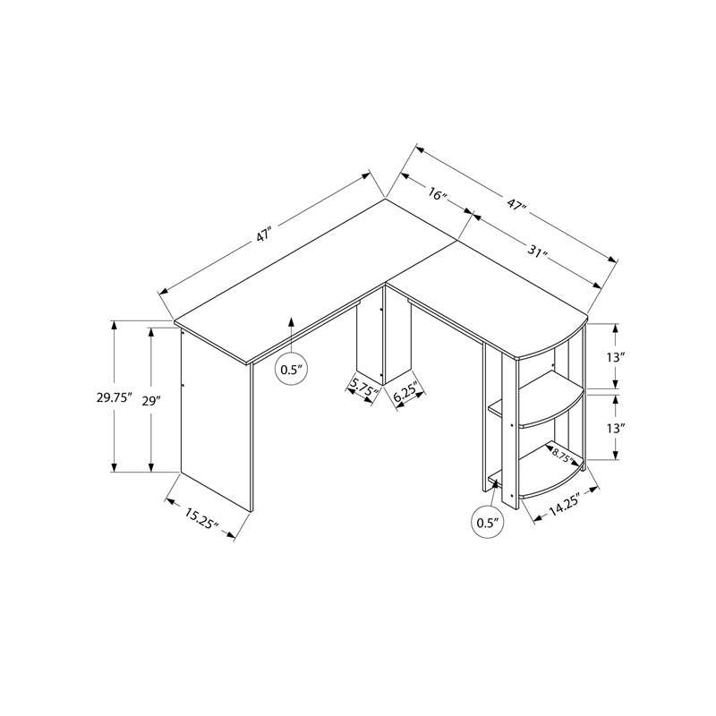Pemberly Row Corner Computer Desk Home Office 48