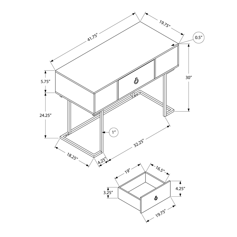 Pemberly Row Computer Desk Home Office Laptop Storage Drawers 42