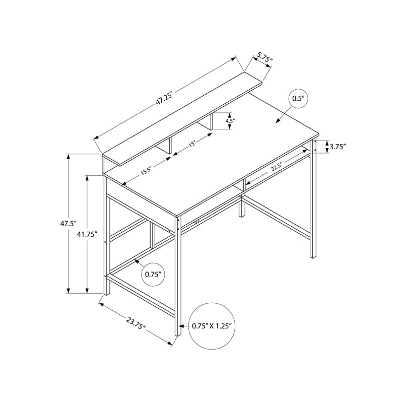 Pemberly Row Computer Desk Home Office Standing 48