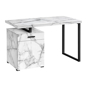 Pemberly Row Computer Desk Home Office Laptop 48&quotL Metal White Marble Look