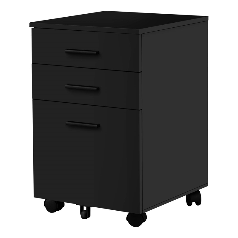 Pemberly Row File Cabinet Rolling Mobile Printer Stand Office Laminate Black