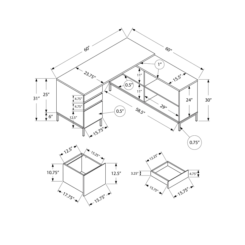 Pemberly Row Corner Computer Desk 60