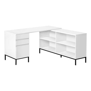 Pemberly Row Corner Computer Desk 60&quotL L-Shape in White Laminate