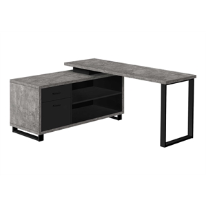 Pemberly Row Corner Computer Desk 72&quotL Laptop Grey Concrete Laminate